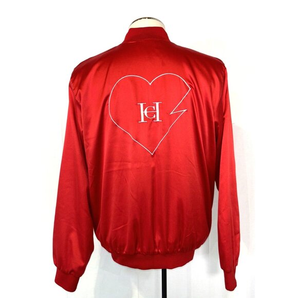Carolina Herrera Good Gild Custom Red Polyester Bomber Jacket Zip Pockets Sz M/L - Picture 4 of 16